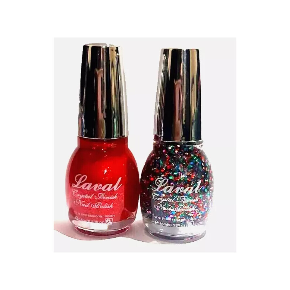 Laval MULTI AND RED GLITTER Nail Varnish Polish Crystal Finish 15ml