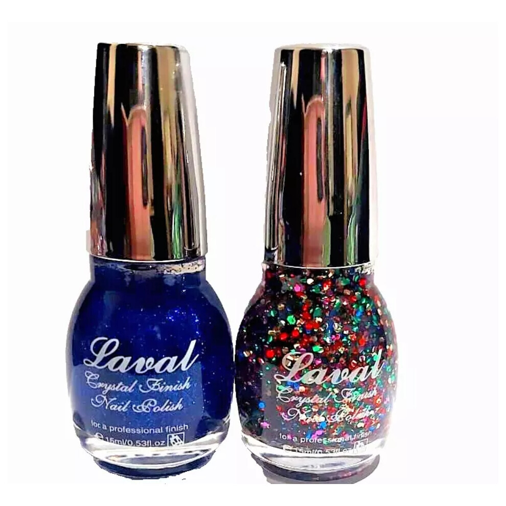 Laval MULTI AND BLUE GLITTER Nail Varnish Polish Crystal Finish 15ml