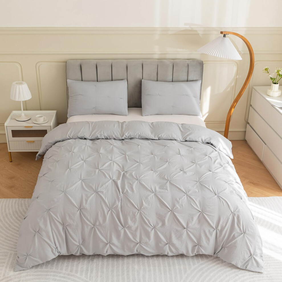 Parure de lit 2 pi   ces PY HOME & SPORTS, housse de couette double pliss   e, housse de couette pliss   e avec 1 taie d'oreiller - Gris argent