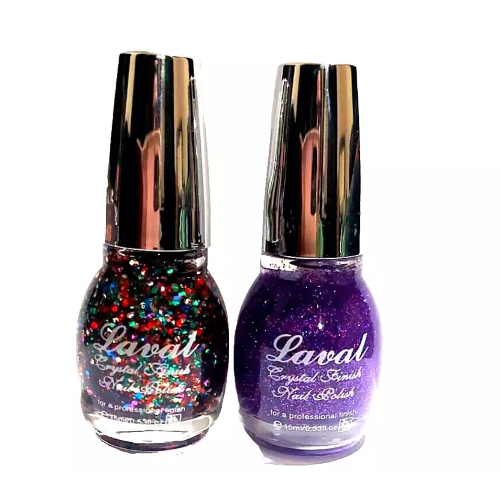 Laval MULTI AND PURPLE GLITTER Nail Varnish Polish Crystal Finish 15ml