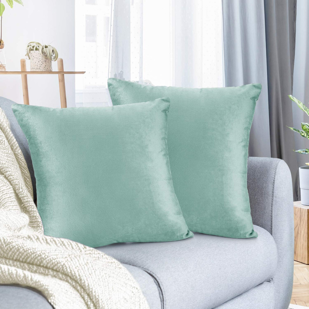 Housses de coussin d   coratives en velours bleu clair Nestl, 45 x 45 cm, douces et solides, pour canap   -lit et voiture, lot de 2