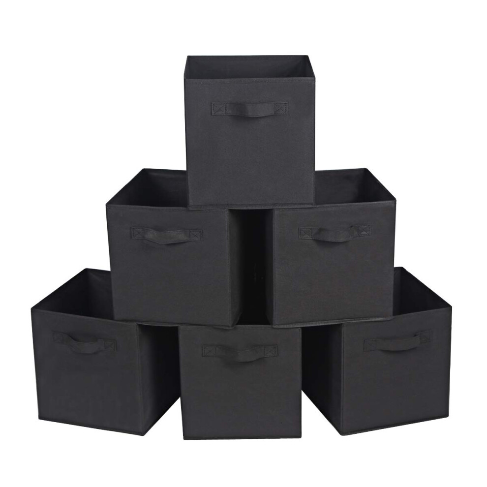 MAX Houser Lot de 6 bacs de rangement pliables en tissu avec double poign   e pour la maison et la chambre     coucher (noir)