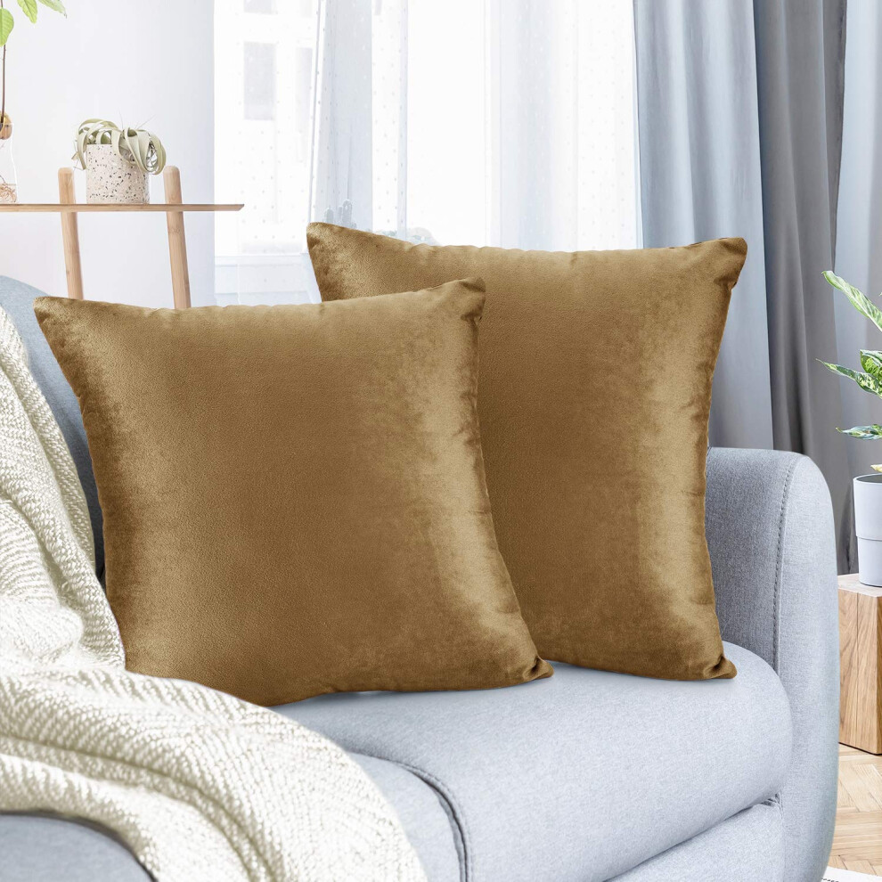 Housses de coussin d   coratives en velours douillet marron moka Nestl, 45 x 45 cm, douces et solides, pour canap   -lit et voiture, lot de 2