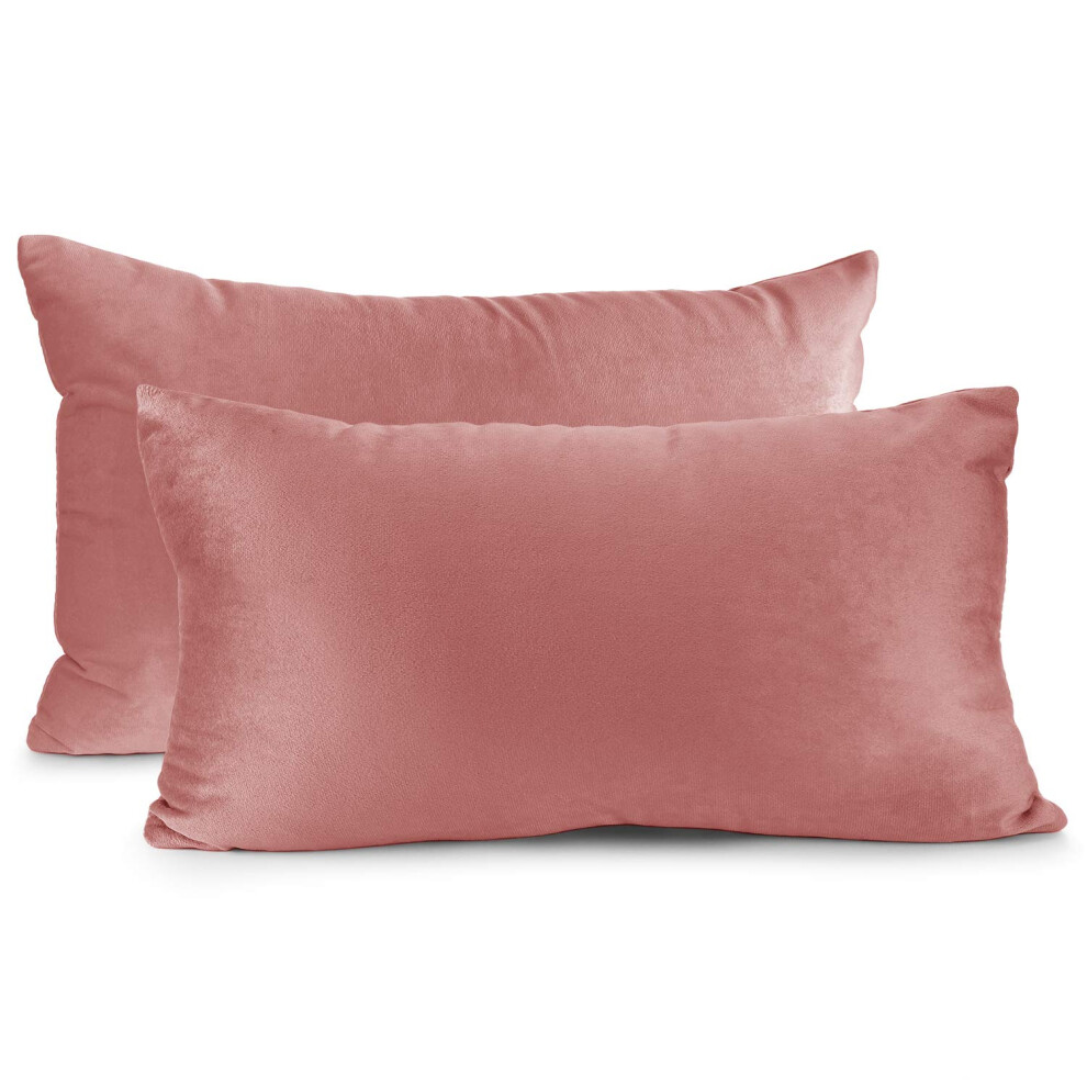 Housses de coussin Nestl en velours douillet et d   coratif, 30,5 x 50,8 cm, douces et solides, pour canap   -lit et voiture, lot de 2 - Misty Rose