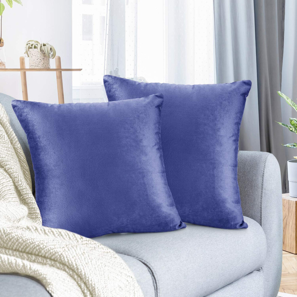 Housses de coussin d  coratives en velours douillet Nestl, 55 x 55 cm, douces et solides, pour canap  -lit et voiture, lot de 2 - Bleu calme