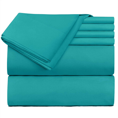 Hearth & Harbor Bed Linen Set - Split King Size  6 Piece  Extra Deep Pocket  Microfiber  Teal