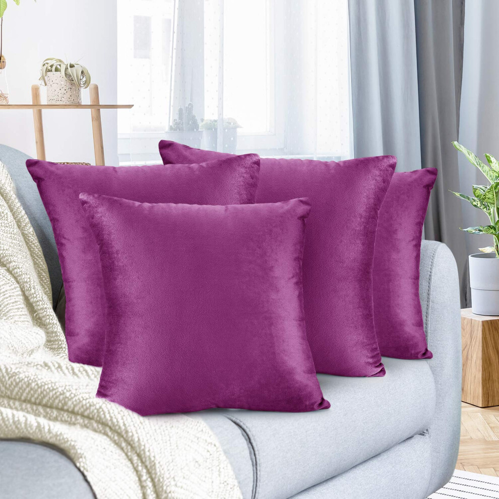 Housses de coussin Nestl en velours doux et d  coratif, 66 x 66 cm, pour canap  -lit et voiture, lot de 4 - Violet orchid  e