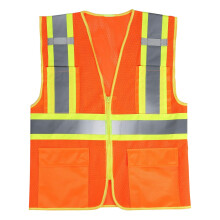 SULWZM Reflekterende sikkerhedsvest med h?j synlighed med lynl?s og lommer Orange M