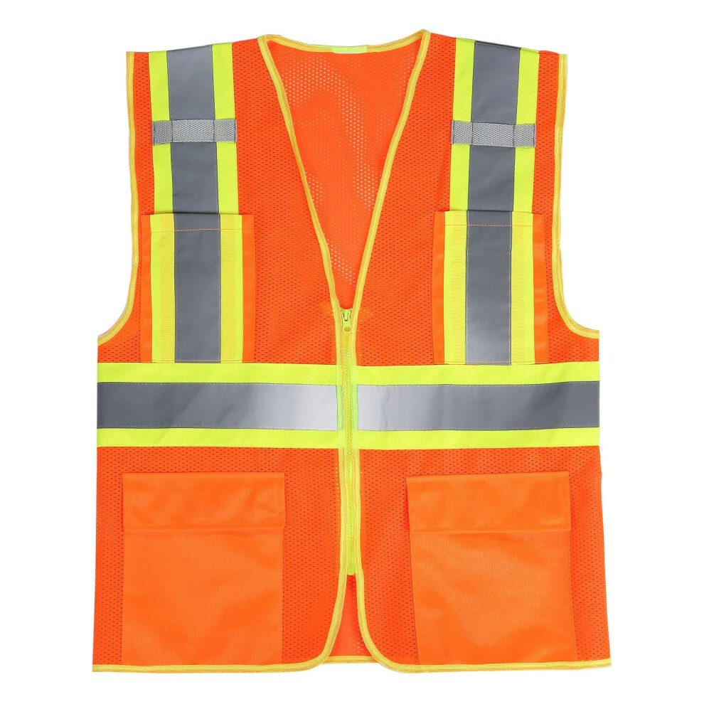 Sulwzm High Visibility Reflective Safety Vest With Zipper And Pockets Orange M 8581701484679