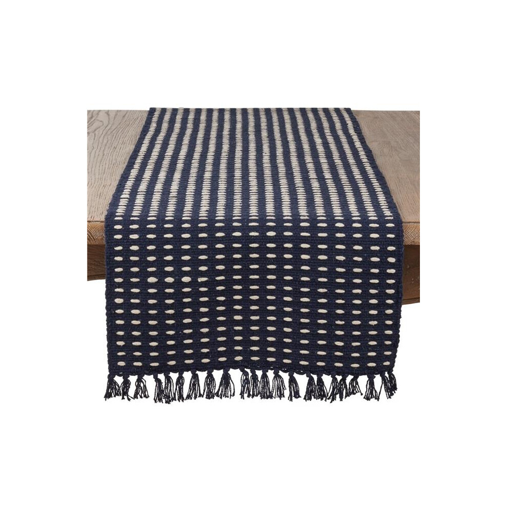 Saro Lifestyle 6269.NB1690B Dashed Woven Table Runner - Navy Blue - 16 x 90 in.-image-OPC-PGDD9WT-NEW