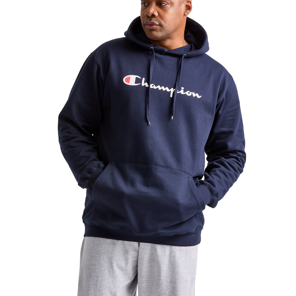 Champion Mens Hoodie  Powerblend  Fleece Comfortable Sweatshirt  Script Logo Reg. Or Big & Tall Athletic-hoodies  Navy Script  X-Small US