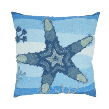 Saro Lifestyle 7332.CZ20SP Outdoor Embroidered Starfish Poly Filled Pillow - Cobalt Blue