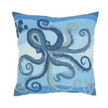 Saro Lifestyle 7331.CZ20SP Outdoor Embroidered Octopus Poly Filled Pillow - Cobalt Blue