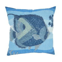 Saro Lifestyle 7330.CZ20SP Outdoor Embroidered Fish Poly Filled Pillow - Cobalt Blue