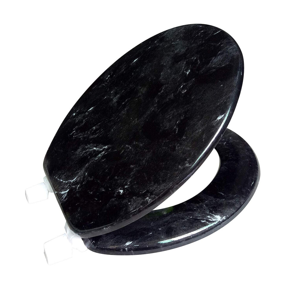 Si?ge de toilette rond J&V Textiles avec charni?re facile ? nettoyer et ? changer (noir)*