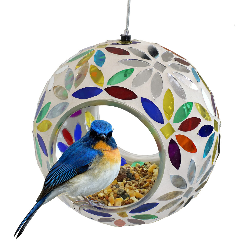 Photos - Bird Feeder / Water Bottle Sunnydaze 6Inch Glass Mosaic Hanging Bird Feeder for Outdoors FlyThrough Wild Bird Feeder Rainbow Daisies ZIB-464