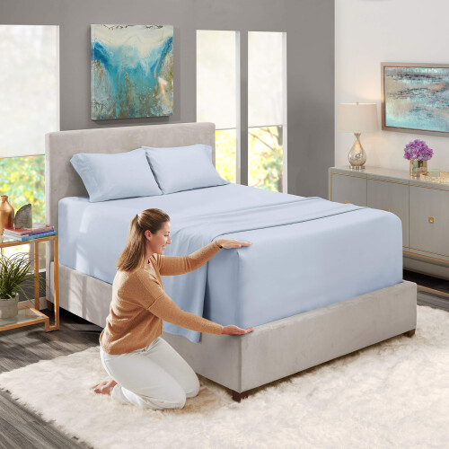 Nestl Bed Linen Set  Ice Blue  4 Piece King Size Sheets with Extra Deep Pocket  Microfiber 1
