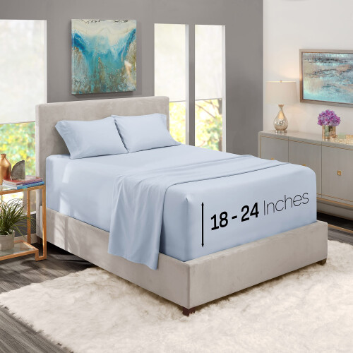 Nestl Bed Linen Set  Ice Blue  4 Piece King Size Sheets with Extra Deep Pocket  Microfiber