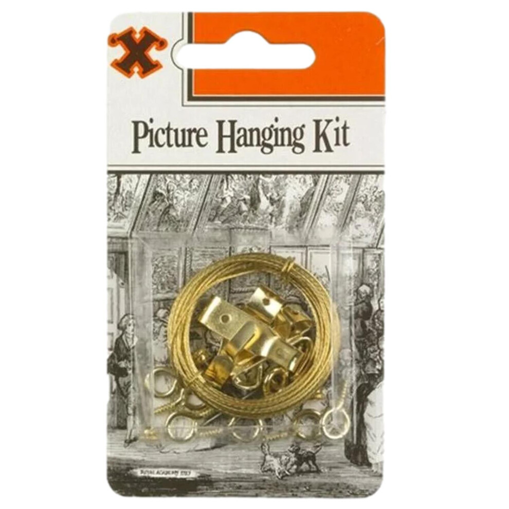 X-Hooks Brass Picture Hanging Kit Hook Wire & Eye Set 5013343128800