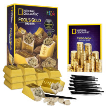 NATIONAL GEOGRAPHIC Fools Gold Dig Kit - 12 Χρυσές Μπάρες με 2-3 Πυρίτη