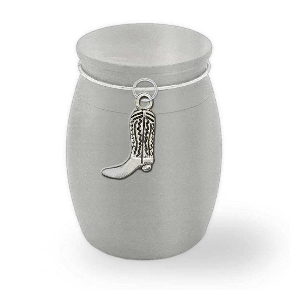 Small Mini Cowboy Boot Keepsake Memorial Cremains Holder Container Jar Vial Brushed Stainless Steel Cremation Funeral Urn Rodeo Texas Wester