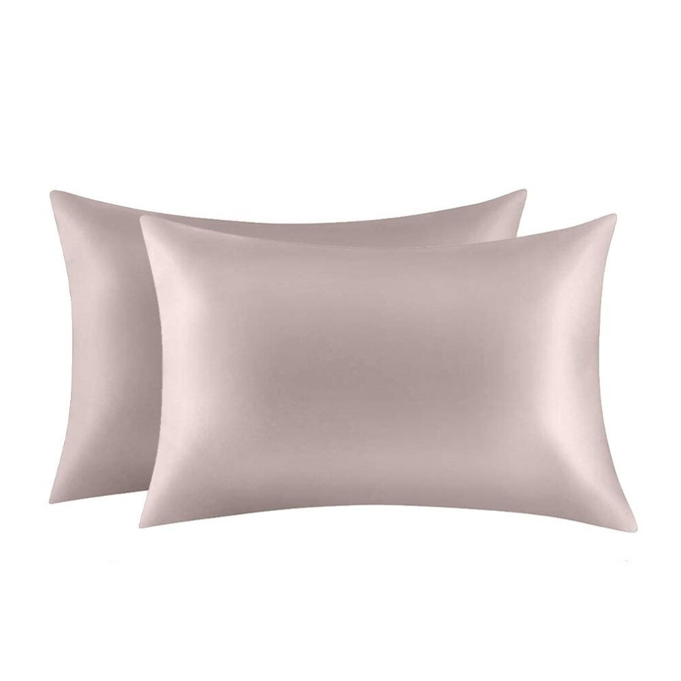Jocoku 100% Mulberry Silk Pillowcases Set of 2 for Hair and Skin and Super Soft and Breathable Queen Size Nature Silk Pillowcases (Queen  Apricot Gray