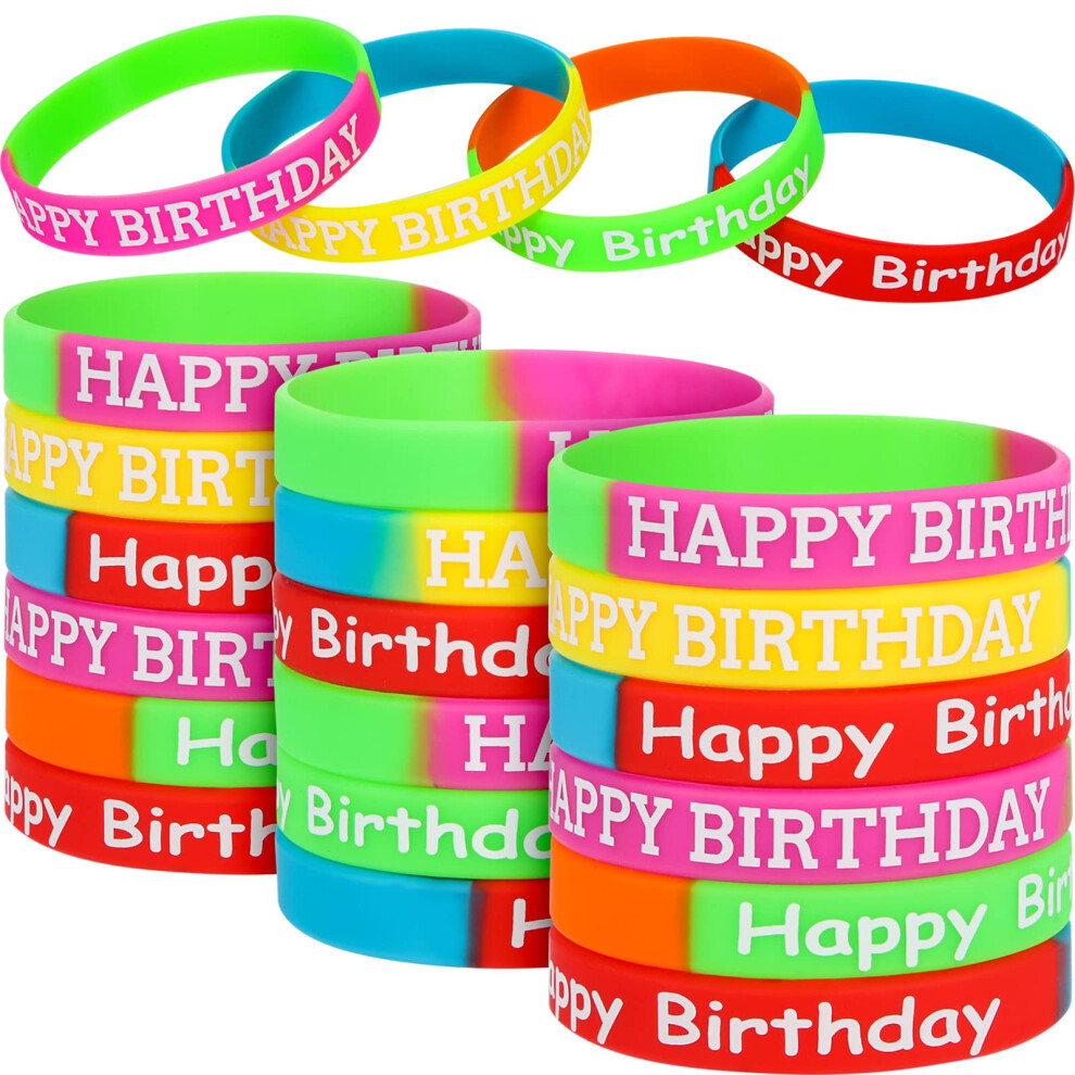 Jovitec Lot De 48 Bracelets En Caoutchouc Pour Anniversaire, Bracelets En Silicone Color S Pour Adolescents, Cadeaux D'anniversaire Pour F Te D'a-image