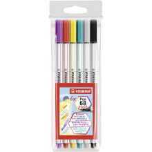 STABILO Premium Fasermaler Pen 68 brush - 6er Etui - Verschiedene Farben