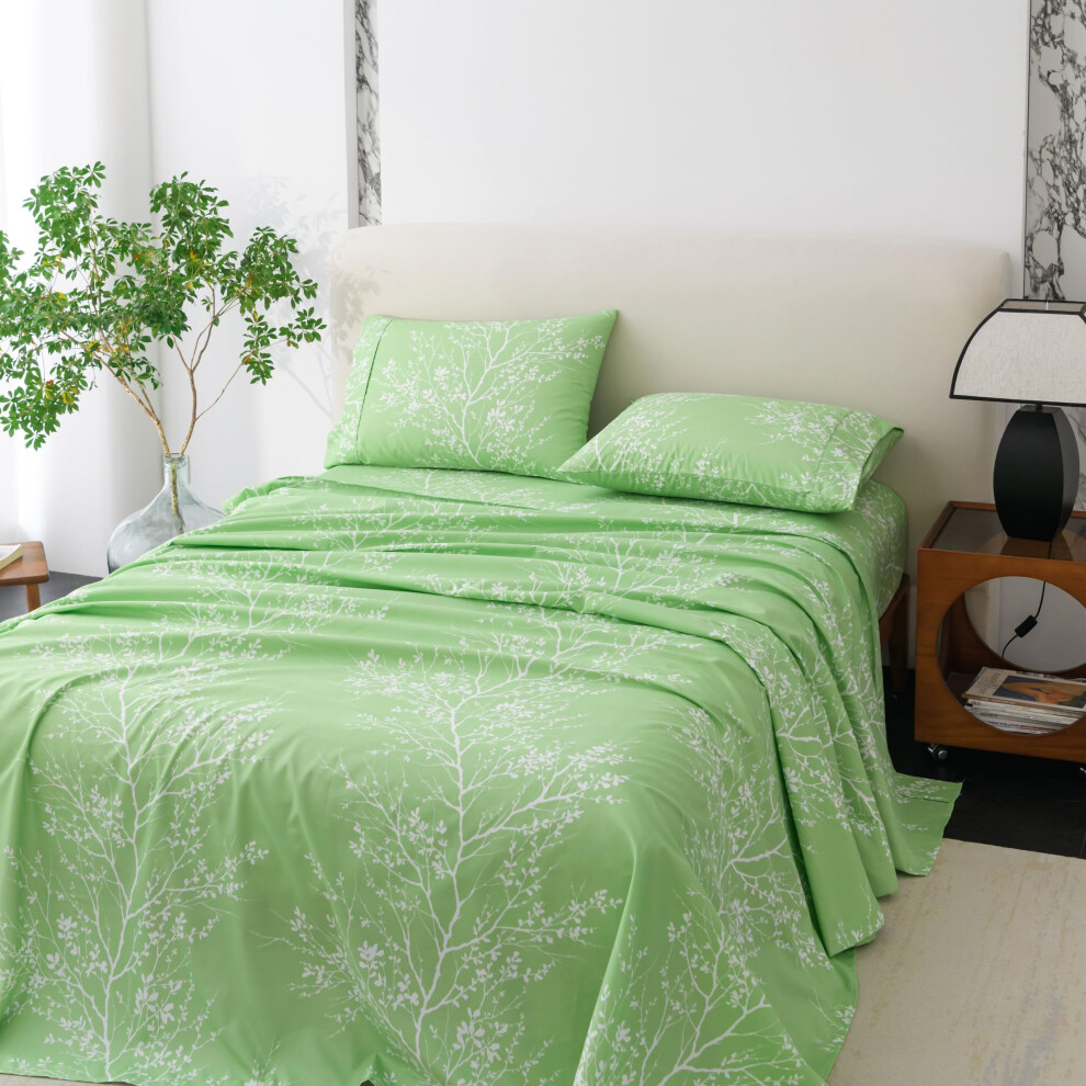 Parure de lit Spirit Linen Home, 4 pi   ces, drap-housse et taies d'oreiller en microfibre pure polyester, pour lit double, toutes saisons (vert fe