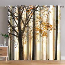 Jekeno Fall Tree Blackout Curtains Autumn Maple Tree Yellow Orange Leaves Brown Branch Wooden Nature Tree Decor Bedroom Living Room Grommet