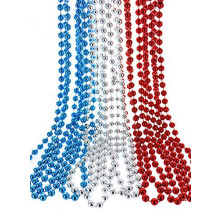 GiftExpress 33 7mm Metallic Red/Silver/Blue Beaded Necklaces Bulk Mardi Gras Party Beads Necklaces July 4th Party Beaded Necklaces
