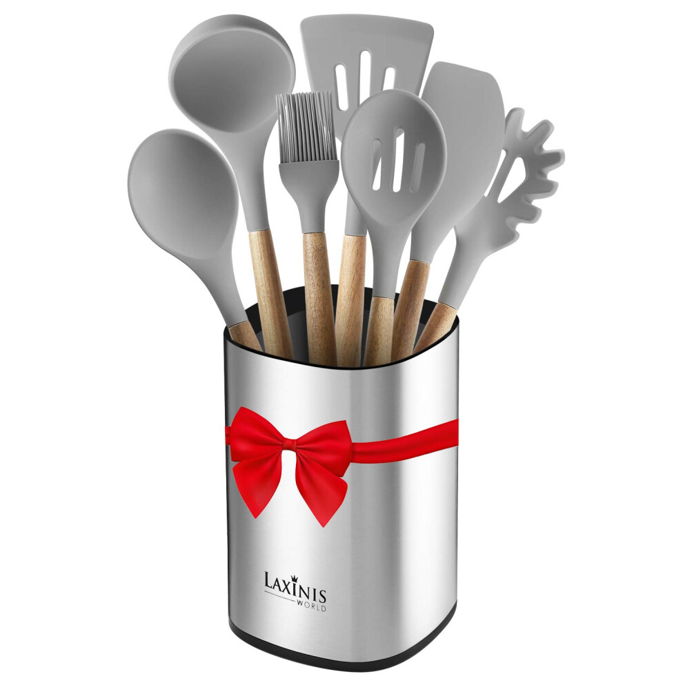 Laxinis World Porte-ustensiles de cuisine en acier inoxydable Caddy de cuisine Grand organisateur d'ustensiles Design rectangulaire moderne 6,1 par 5