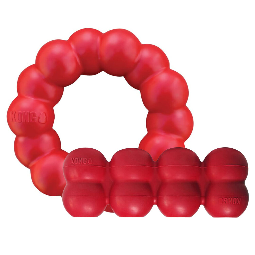 Kong Ring & Goodie Ribbon - Durable Rubber Dog Toys - Ring Chew Toy For Dog Dental Health - Treat Dispensing Rubber Bone Toy - Engaging Rubber Do