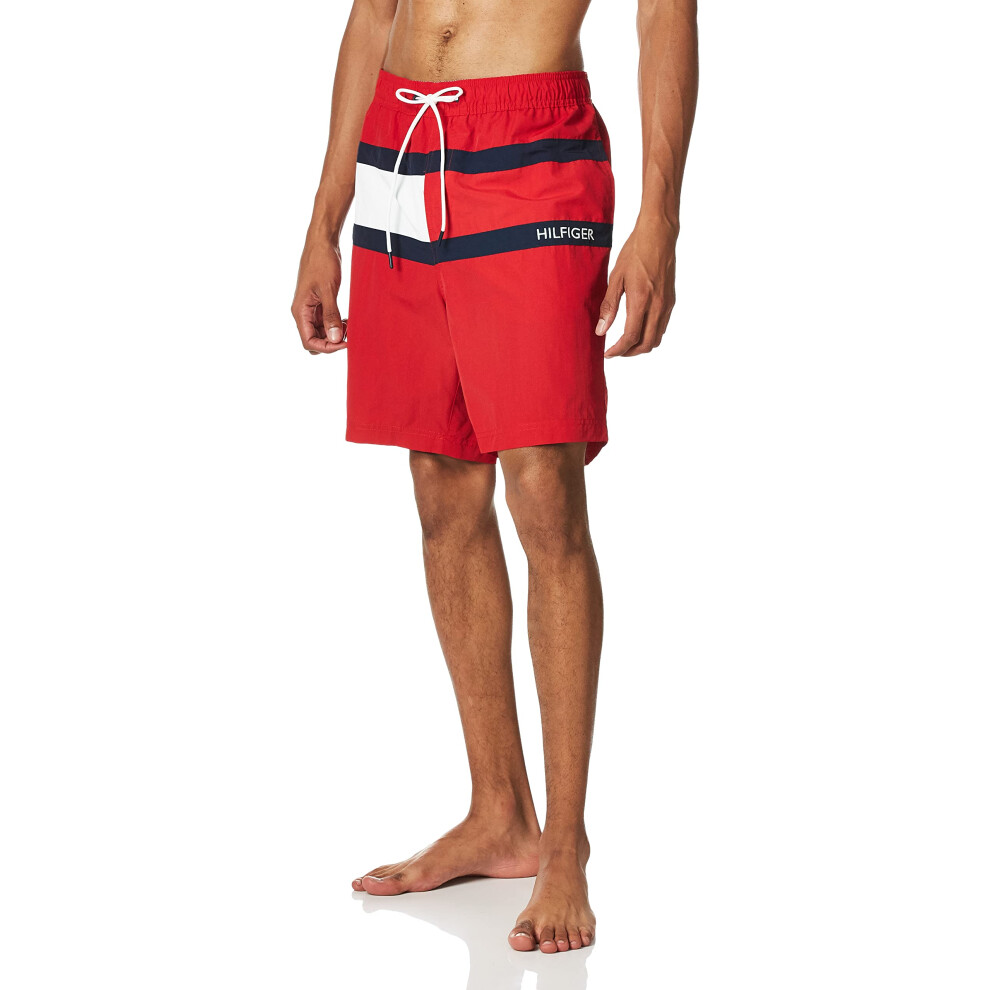 Tommy Hilfiger mens 7  Flag With Quick Dry Swim Trunks  Red  Small US