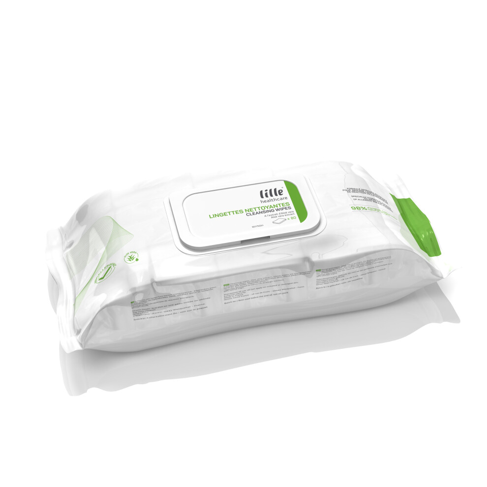 Lille Healthcare Adult Cleansing Wet Wipes With Aloe Vera - Alcohol-Free, Hypoallergenic, 99% Natural Origin, Pop-Up Lid, 80 Wipes