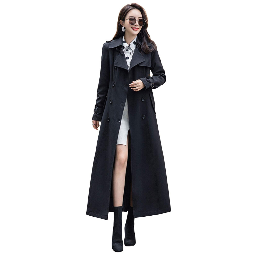 Trench-coat long crois   ebossy pour femme, slim, long et long (noir moyen)