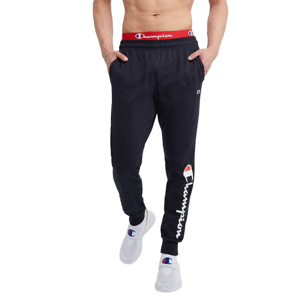 Champion Joggers  Lightweight Lounge  Jersey Graphic Pants for Men  31  Navy Script  XX-Large