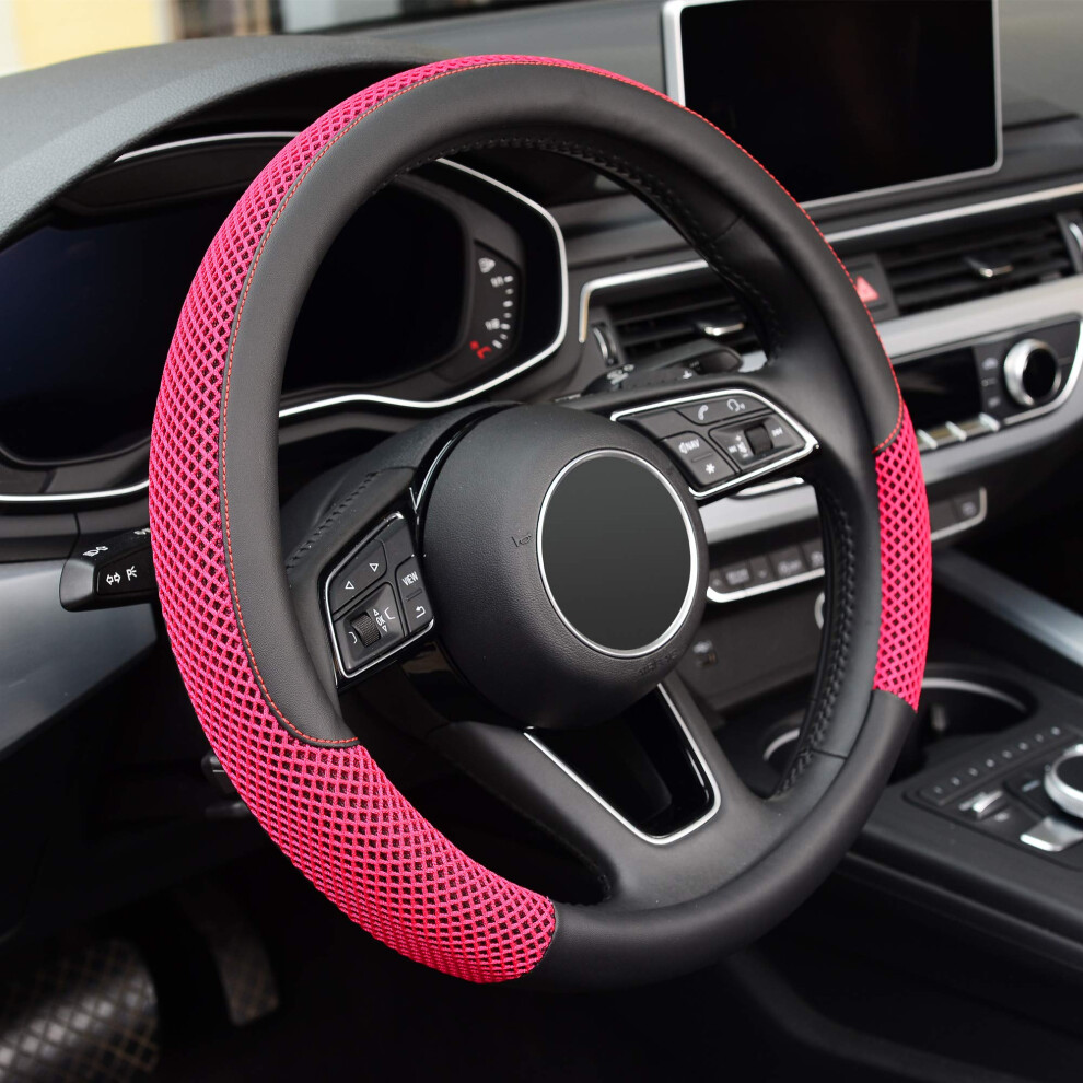 Kafeek Steering Wheel Cover Universal 15 Inch Microfiber Leather Viscose Breathable Anti-Slip Warm In Winter And Cool In Summer & Black/Red 796816023981