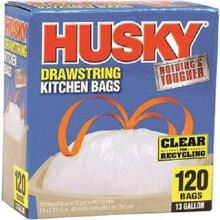 Poly-America (120 conteo) Husky 13 galones Nada es ms resistente bolsas de cocina transparentes .8 mil. Grosor uno por uno dispensador (HK13DS12
