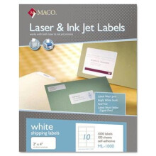 MACO Witte Laser/Inkjet Verzendlabel - 2" x 4" - Rechthoek - Laser, Inkjet - Wit - 10 / Blad - 1000 / Doos - Lignine-vrij