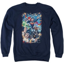 Trevco Sportswear JLA514-AS-2 JLA Under Attack Adult Crewneck Sweatshirt, Navy - Medium