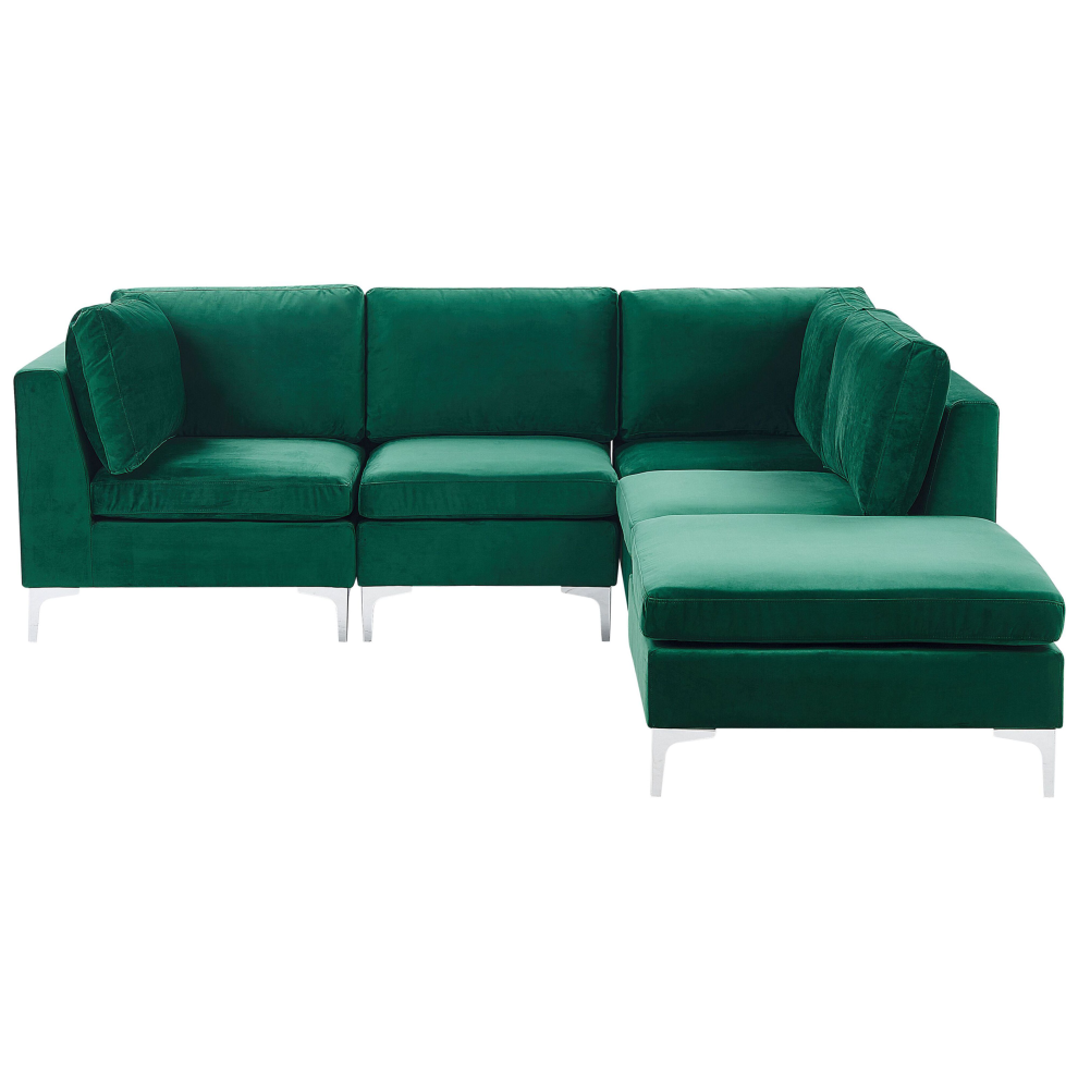 Modular Corner Sofa EVJA Velvet Green with Ottoman 4 Seater Left Hand