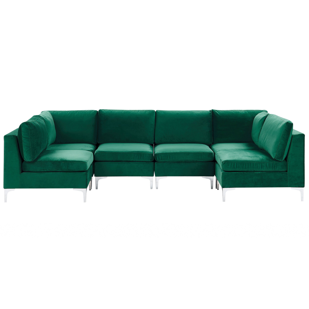 Modular U-Shape Sofa EVJA Velvet Green 6 Seater