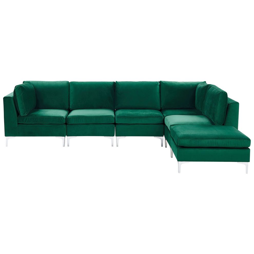 Modular Corner Sofa EVJA Velvet Green with Ottoman 5 Seater Left Hand