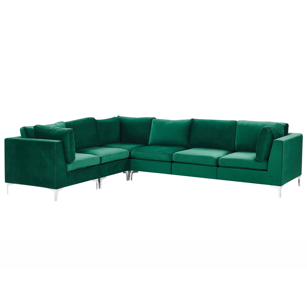 Modular Corner Sofa EVJA Velvet Green 6 Seater Right Hand