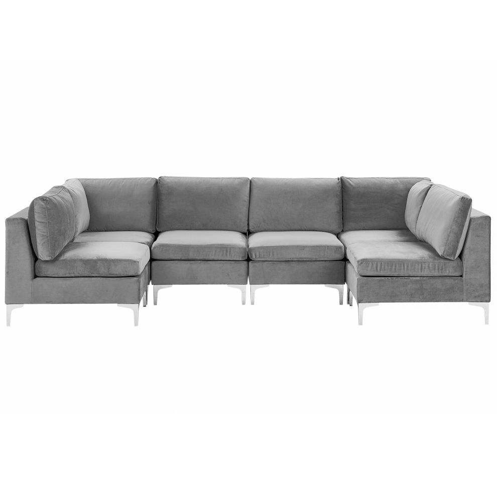 Modular U-Shape Sofa EVJA Velvet Grey 6 Seater