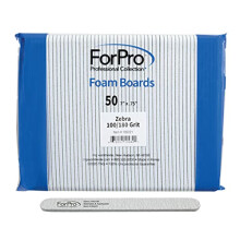ForPro Professional Collection Zebra Foam Board 100/180 korn dobbeltsidet manicure neglefil 7"""" L x .75"""" B 50-Count