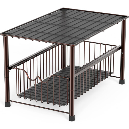 Deco Brothers Stackable Under Sink Organizer with Sliding Basket  Bronze