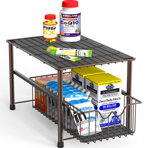 Deco Brothers Stackable Under Sink Organizer with Sliding Basket  Bronze 2