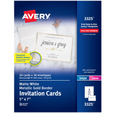 Avery invitationskort med metalliske guldgrænser 5 """" x 7 """" Udskrivbare kort 30 kort og konvolutter (3325)
